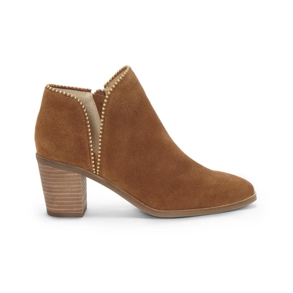 Lucky Brand Pincah Suede Ankle Booties Brown Beaded Western Cowgirl Womens 10M